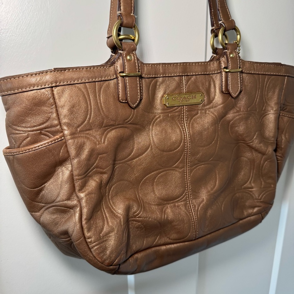 Coach Embossed Leather Signature Tote Bag - Picture 3 of 9